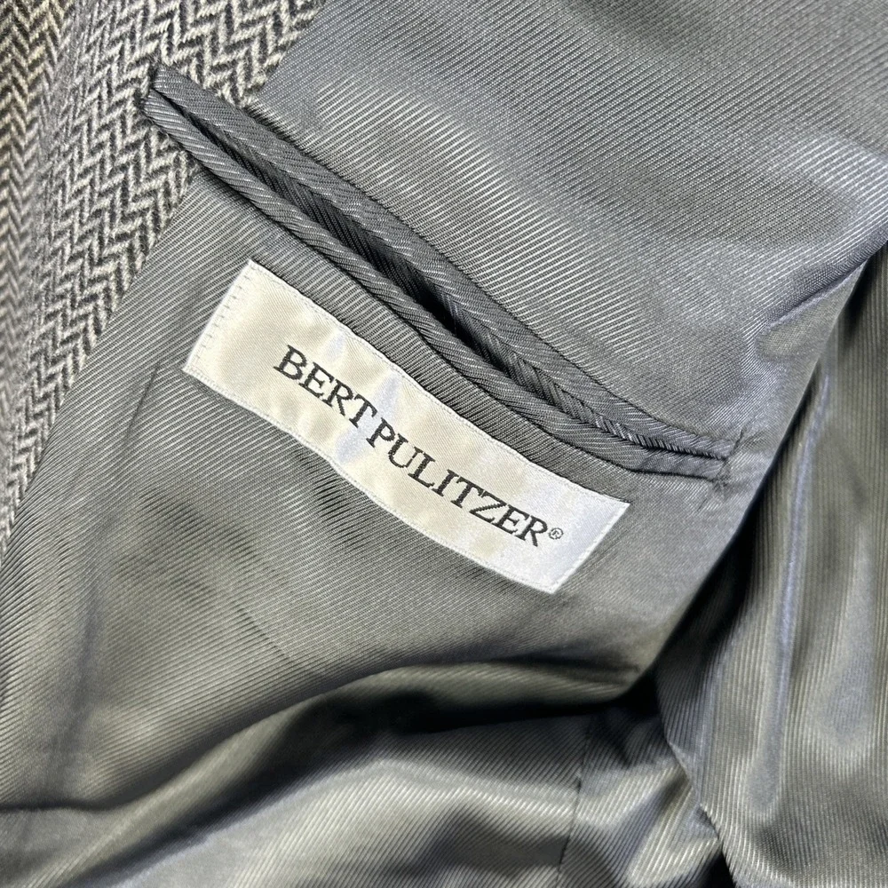 Vintage Bert Pulitzer‎ Blazer Mens 44 Gray Herringbone Camel Hair Wool Jacket